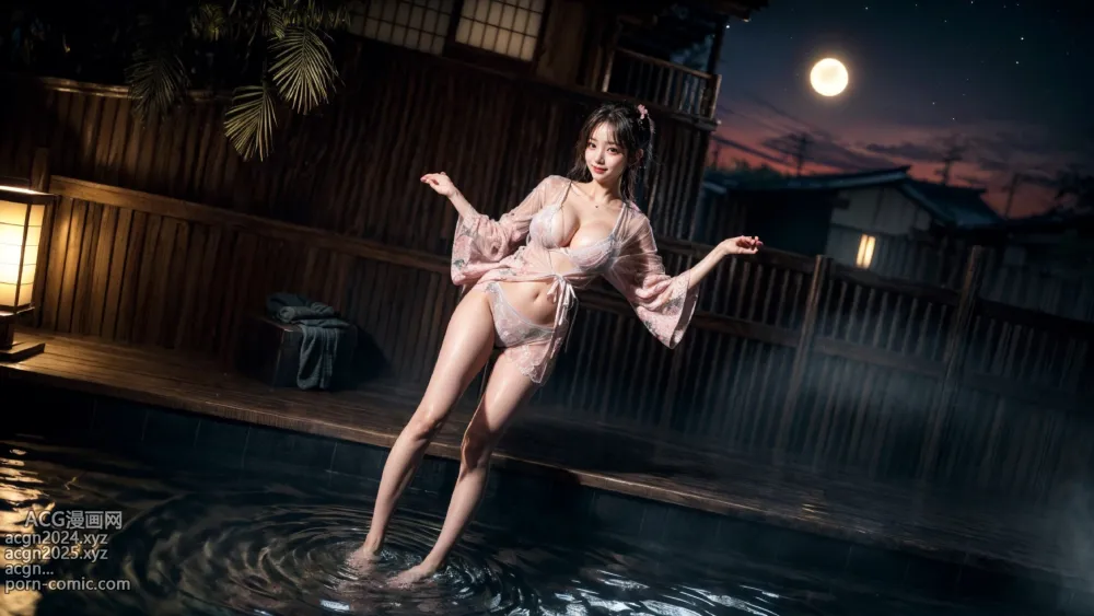 Japanese hot springs at night 第41图