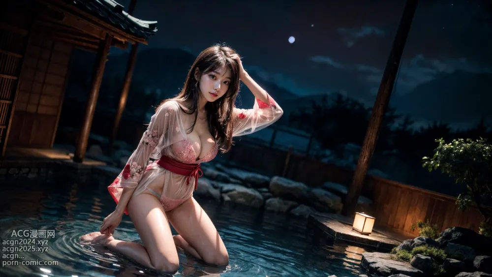 Japanese hot springs at night 第45图