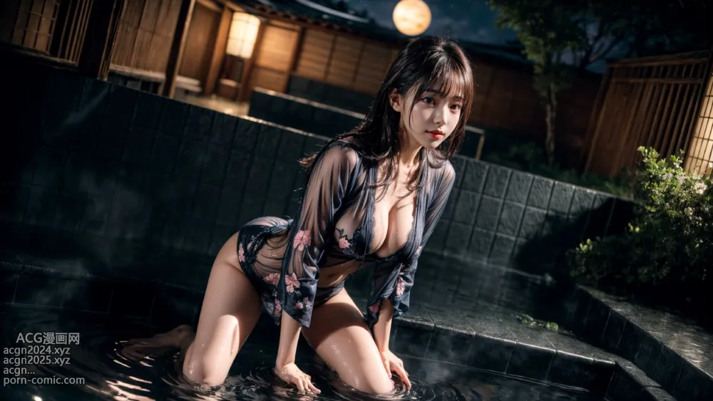 Japanese hot springs at night 第52图