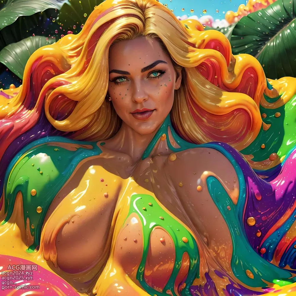 Girls sink into the experience - Rainbow-Slimebath - Cumbath [AI Generated] 第15图