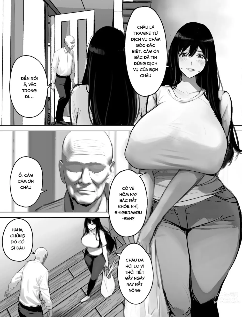 Page 1 of doujinshi Bakunyuu Home Helper no Ecchi na Houmon Kaigo