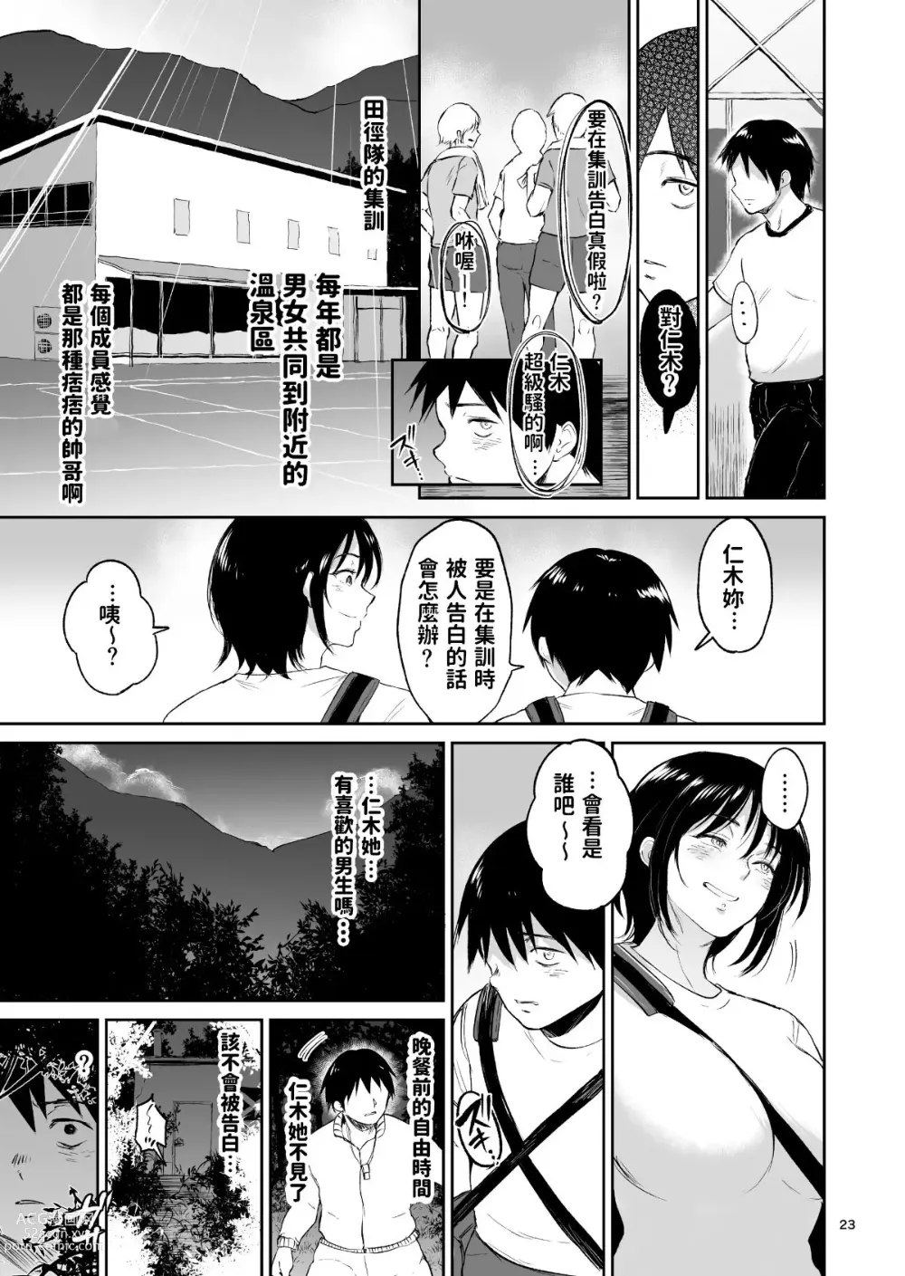 Page 22 of doujinshi Minkan Gasshuku Rikujou Joshi Niki Minori to Hitome o Nusunde...