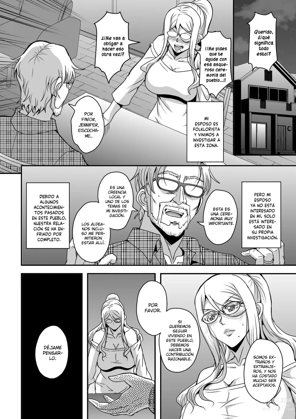 Page 5 of doujinshi Bakunyuu Hitozuma Kinpatsu Gaikokujin Jokyoushi ga Mura no Inshuu de Kasshoku Shota no Fudeoroshi o Suru Hanashi