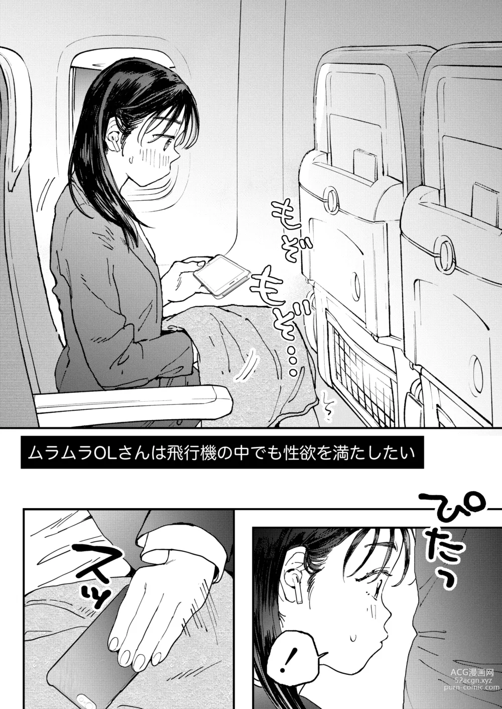 Page 3 of doujinshi Muramura OL-san wa Hikouki no Naka demo Seiyoku o Mitashitai