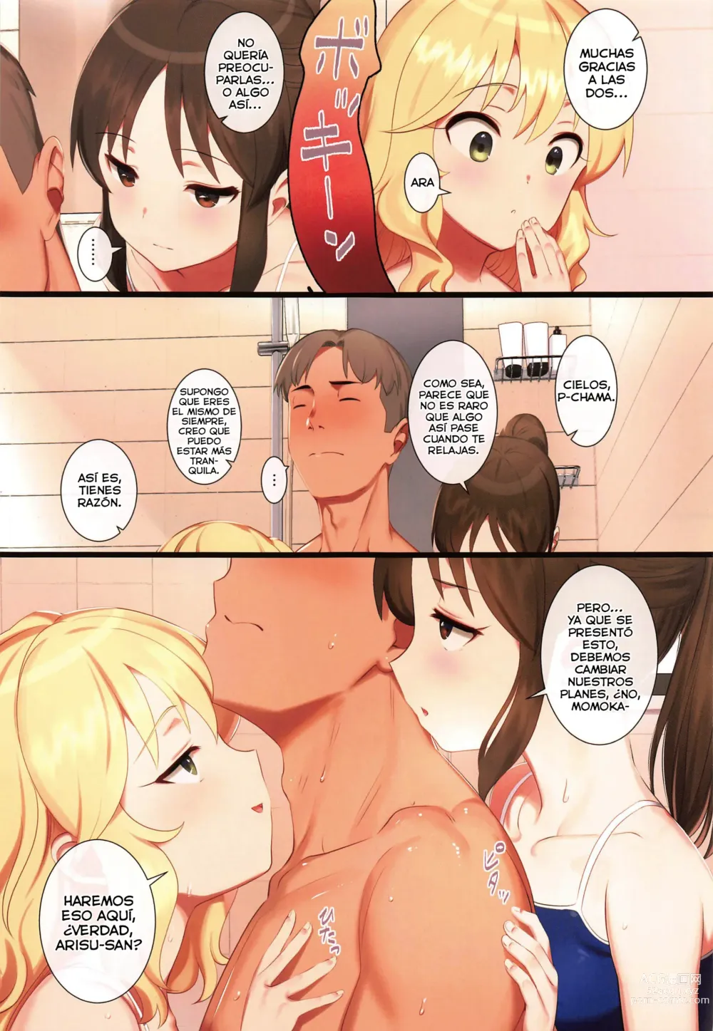 Page 4 of doujinshi Tsukarehatete Kaettara Arisu to Momoka ga Seiteki ni Iyashimakutte kuremashita.