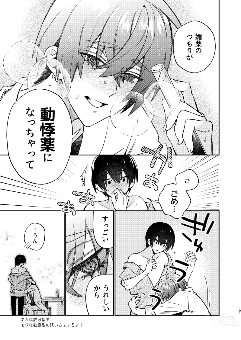 Page 101 of doujinshi 【Mobuhame bangai-hen 2-hondate】heibon mobu, 2-dome no koi wa dekiai kakutei shimashita! ? + Tensei mobu wa BL gē no sekai de hame rare kōryaku sa remashita! ? Hatsujō-hen