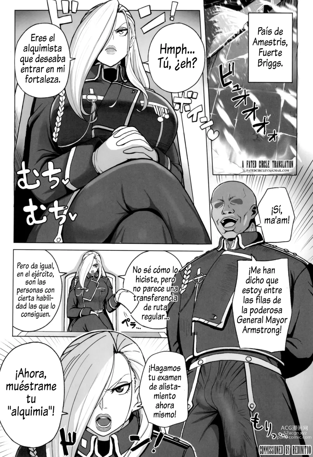 Page 2 of doujinshi Jukujo Shougun VS Saimin no Renkinjutsushi - Armstrong VS Hypnotic Alchemist