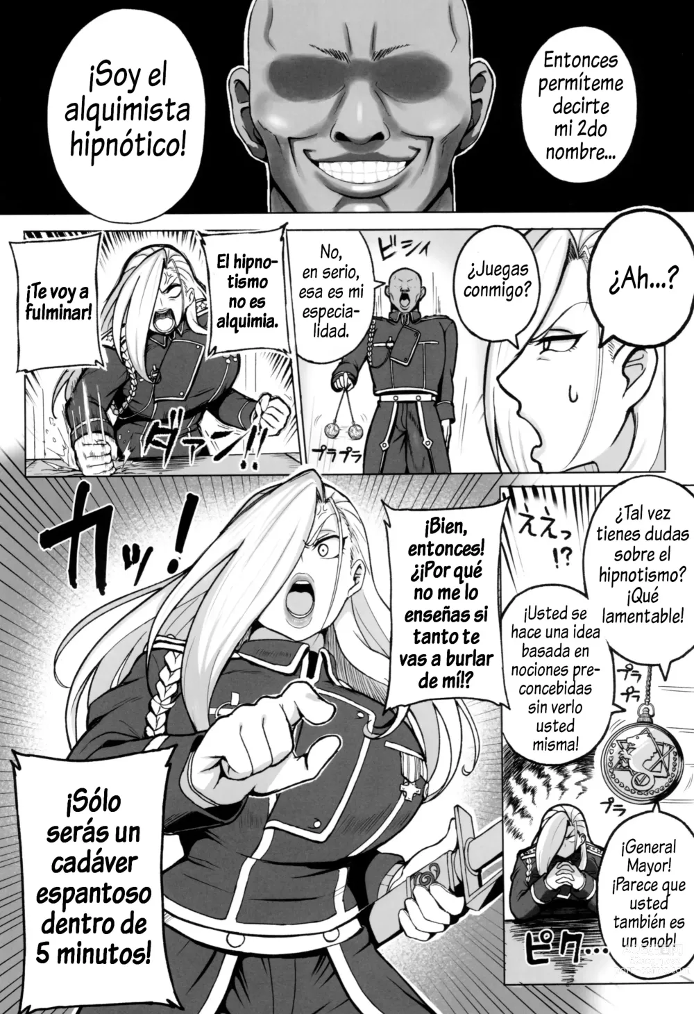 Page 3 of doujinshi Jukujo Shougun VS Saimin no Renkinjutsushi - Armstrong VS Hypnotic Alchemist