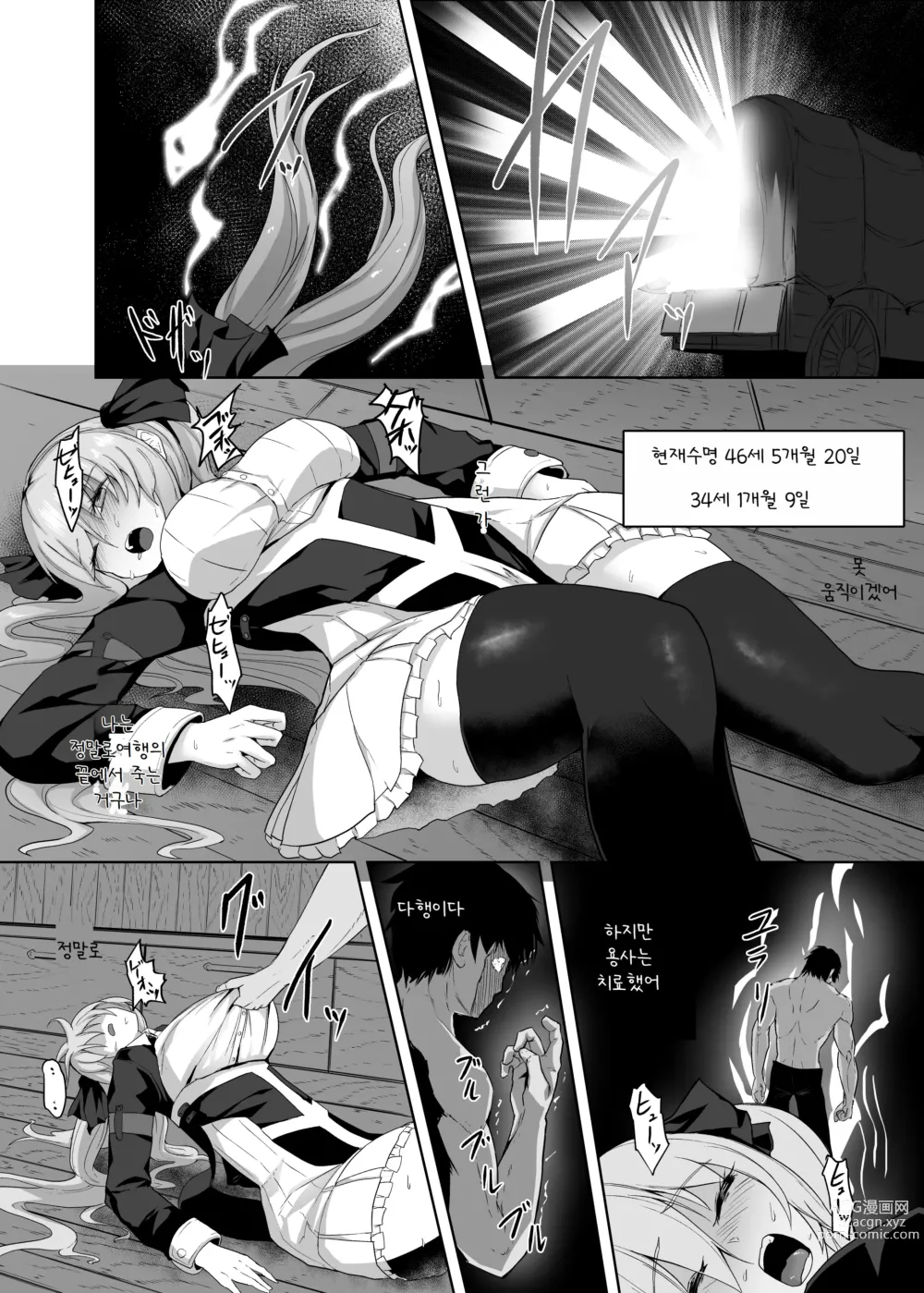 Page 8 of doujinshi Jumyou o Taika ni Kaifuku Mahou o Tsukau Jutsushi, Nani Hitotsu Mukuwarezu Naburare tsukusu