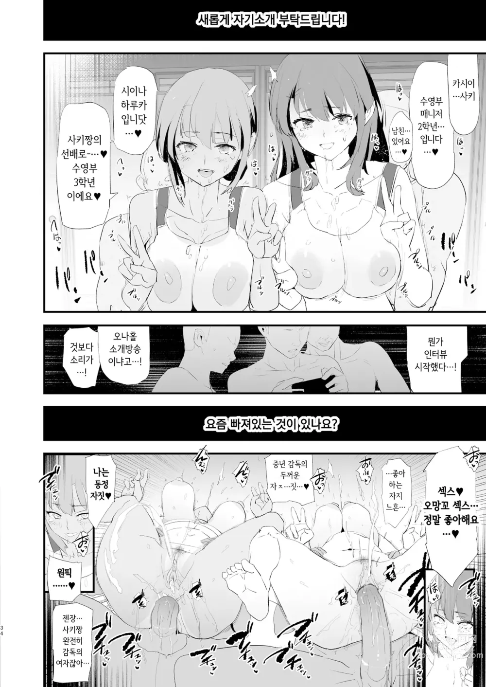 Page 34 of doujinshi Watashi-tachi no Onaho Koukan Gasshuku Ichinichime to Futsukame! (decensored)