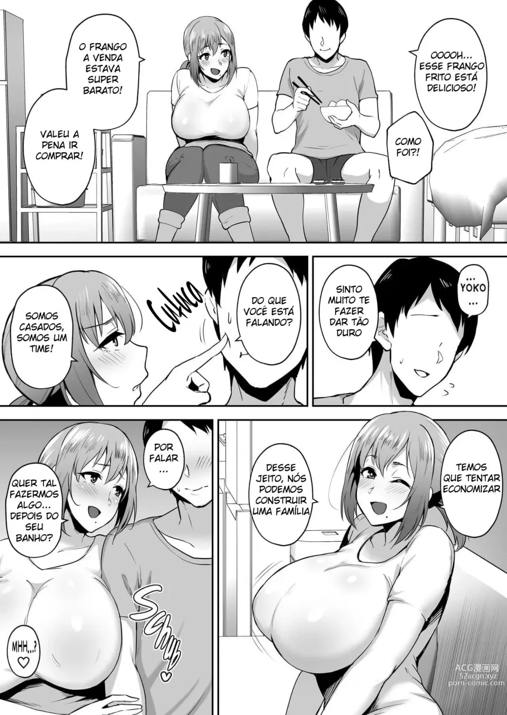 Page 3 of doujinshi Netorareta Bakunyuu Genki Zuma Youko -Kaji Daikou saki de Toshishita Celeb no Onaho Zuma ni Saremashita-