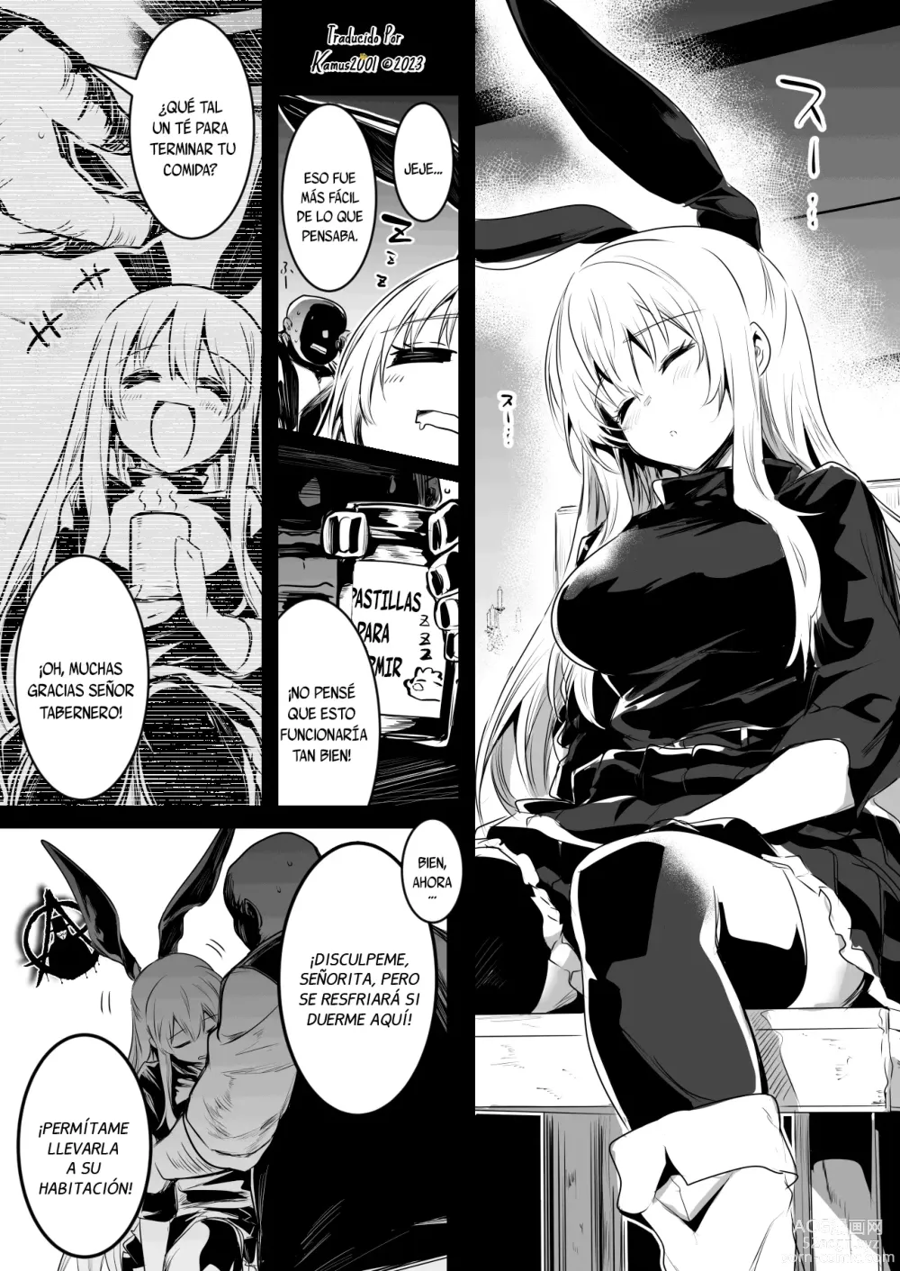 Page 1 of doujinshi Suimin Yakuiri Drink de Suyasuya Nemutte Shimai Yadoya no Shujin ni Osowarechau Boukensha-chan