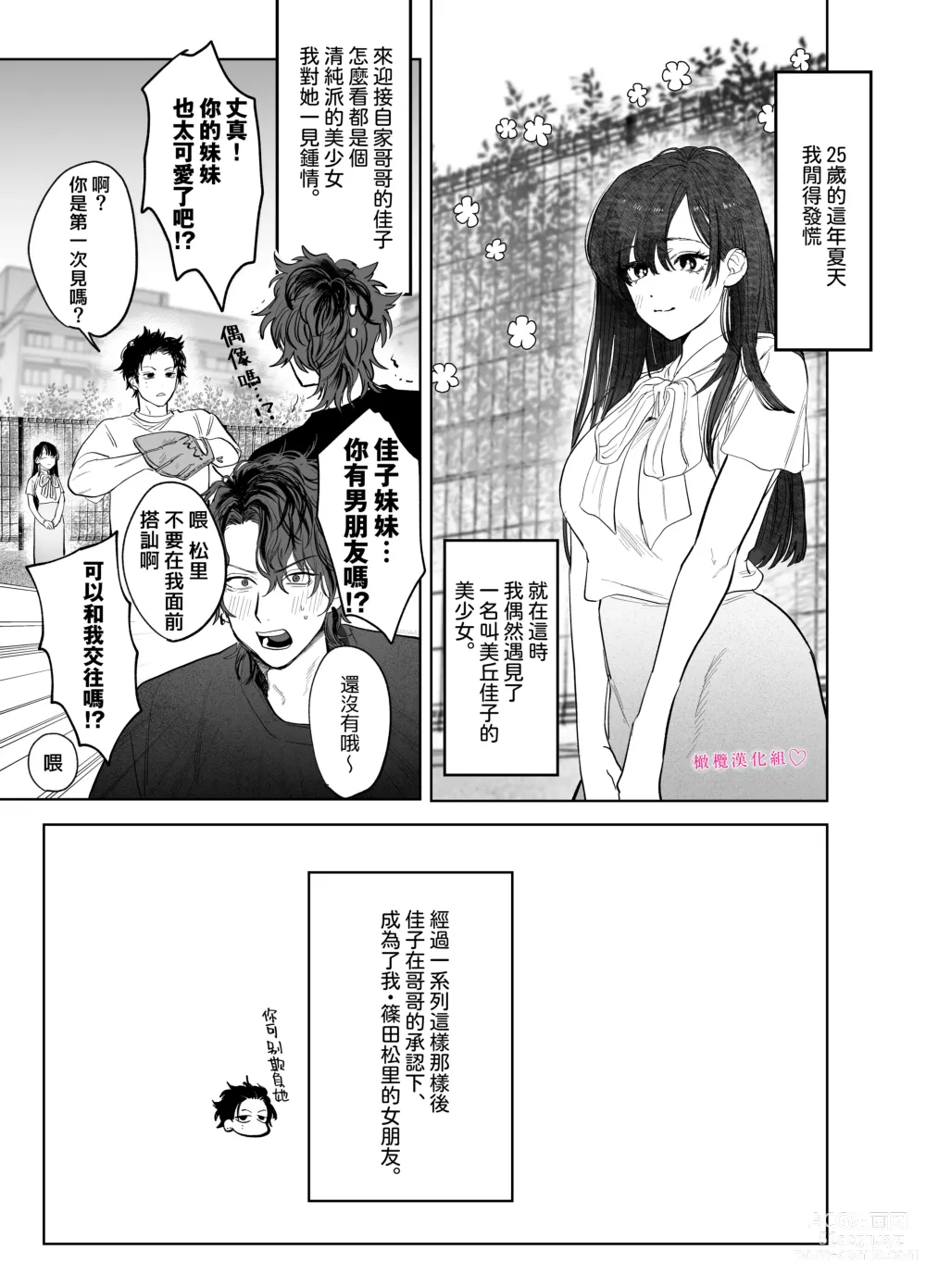 Page 2 of doujinshi tabe chau zo 〜 beta hore shita seijun-ha geki kawa kanojo ni kuwa reru ore no hanashi 〜 ​｜被女友吃掉〜清纯美丽人人羡慕的女友实际上是在床上激烈玩弄男人身体的抖S〜