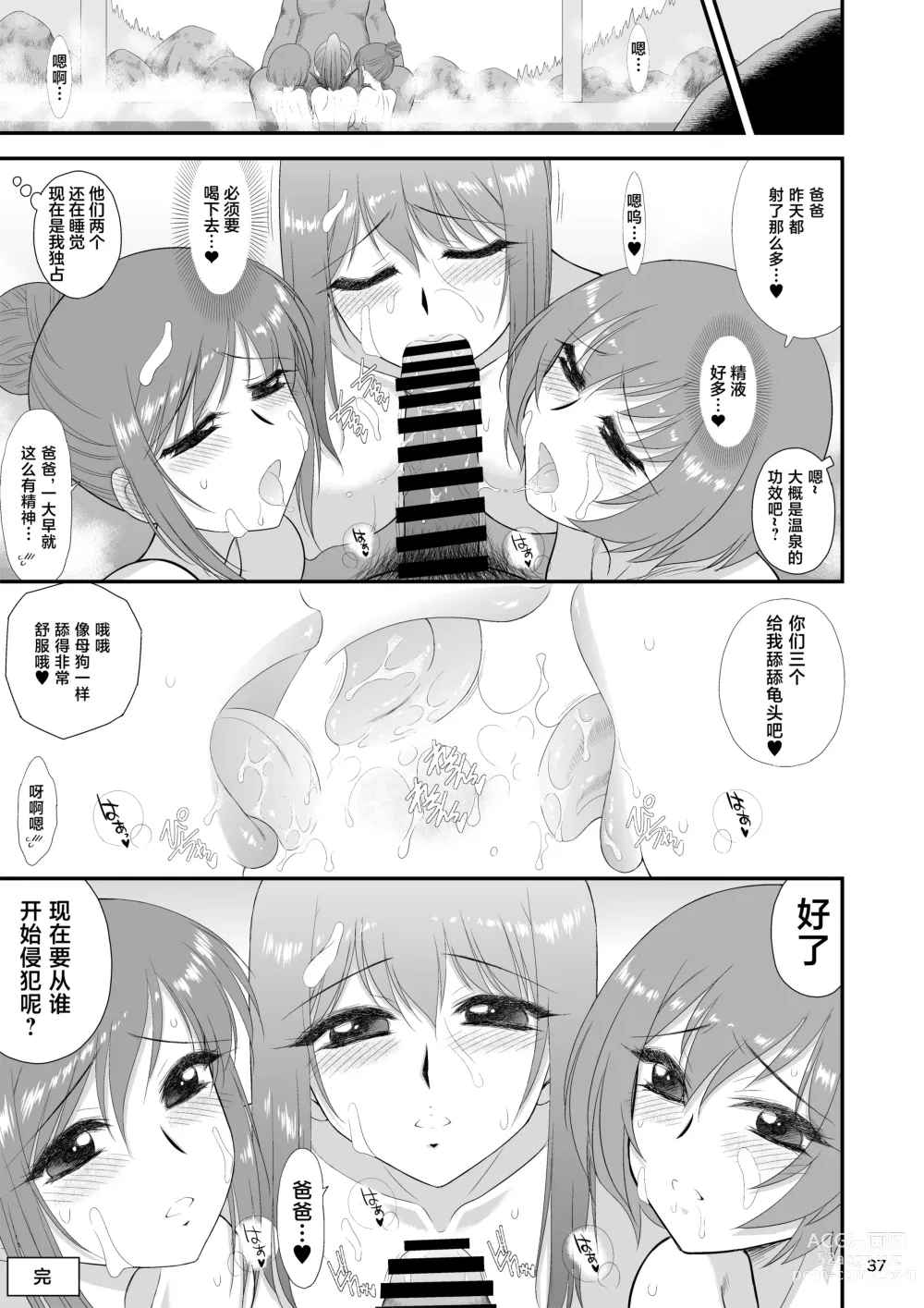 Page 36 of doujinshi Bijin Sanshimai to Chichioya to Oji ga Konyoku Onsen ni Ikimashita.