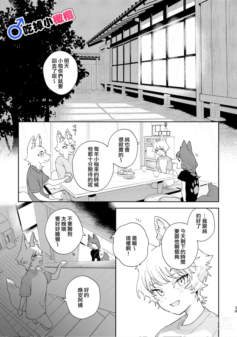 Page 38 of doujinshi ♂ ga uke. Koyōte-chan × kai inu-kun｜♂吃掉甲斐犬。小郊狼X甲斐犬同学