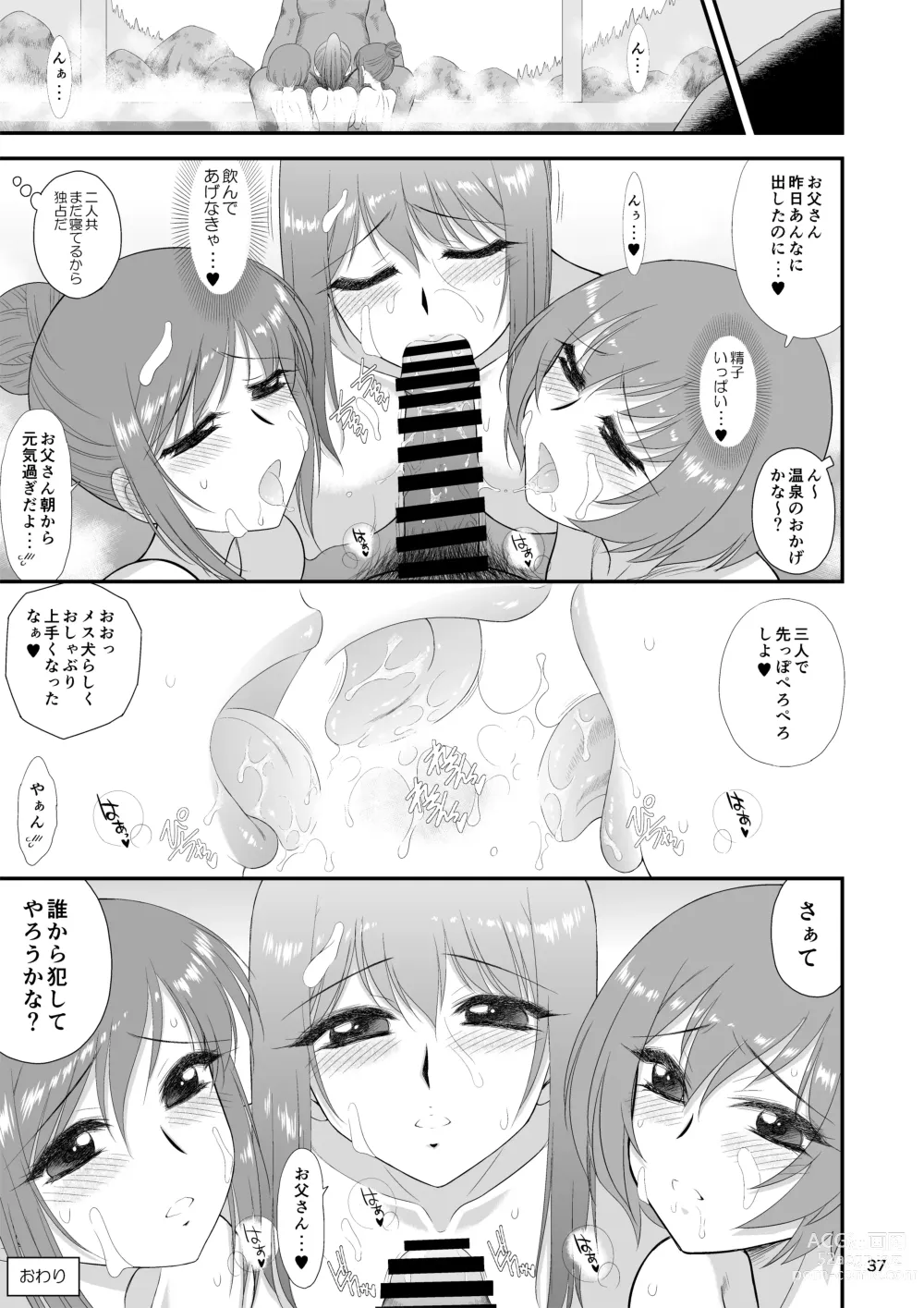 Page 36 of doujinshi Bijin Sanshimai to Chichioya to Oji ga Konyoku Onsen ni Ikimashita.