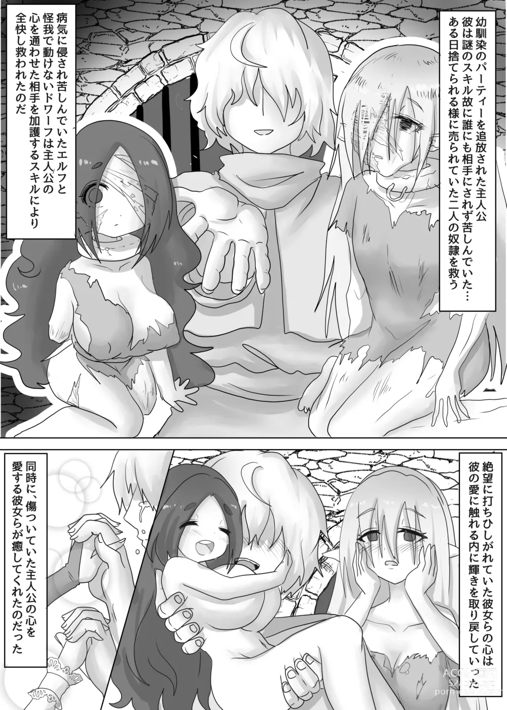 Page 2 of doujinshi Isekai Tensei shita Shujinkou wa Heroine o Hoka no Tenseisha ni Netorareru Dorei Elf Hen