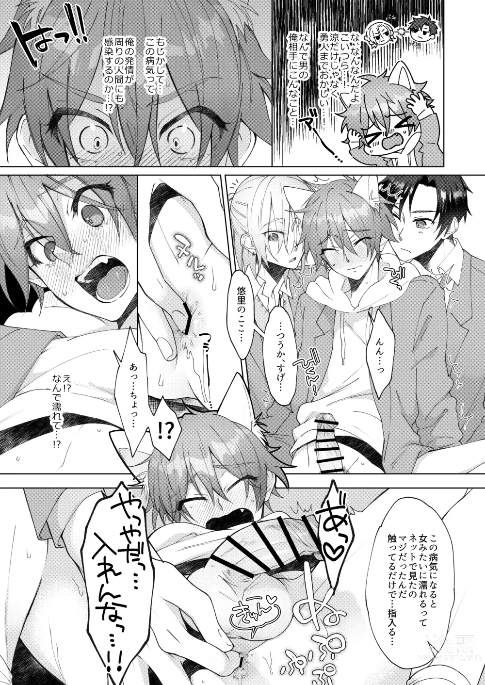 Page 16 of doujinshi Hatsujyouki no Neko no Yamai ni kakatta Ore ha Otokotomodachi Futari ni Nakadashi sarenai to Naoranai rashiku…！？