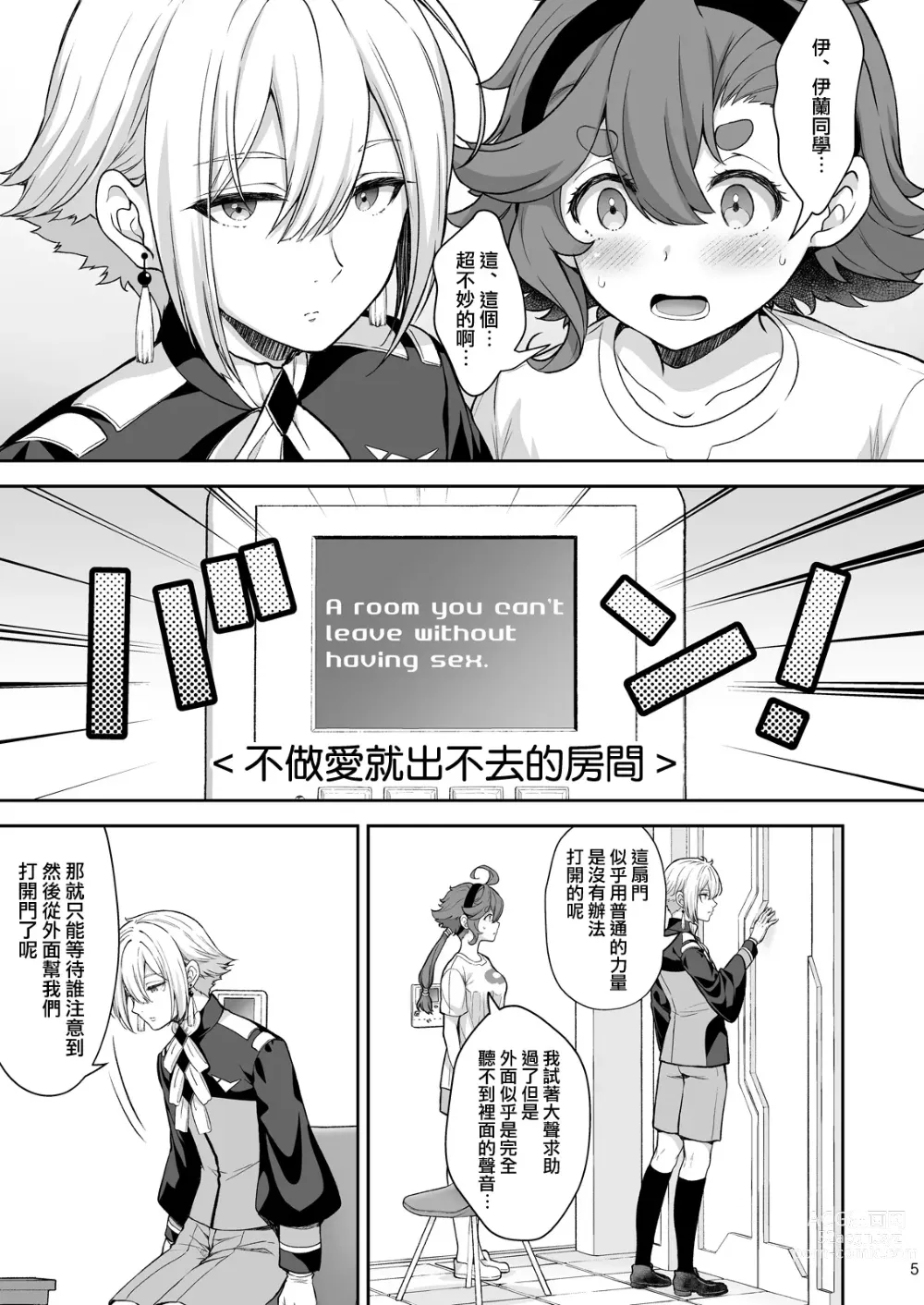 Page 5 of doujinshi Elan to Suletta no Sex Shinai to Derarenai Heya