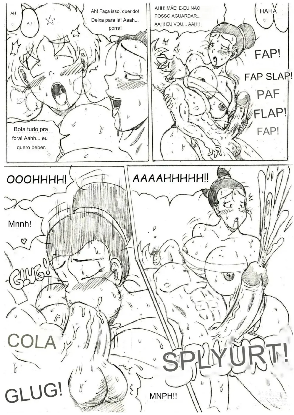 Page 15 of doujinshi TheWriteFiction DRAGONBALL NTR 5 Gohan_X_Harem in bathroom portugues