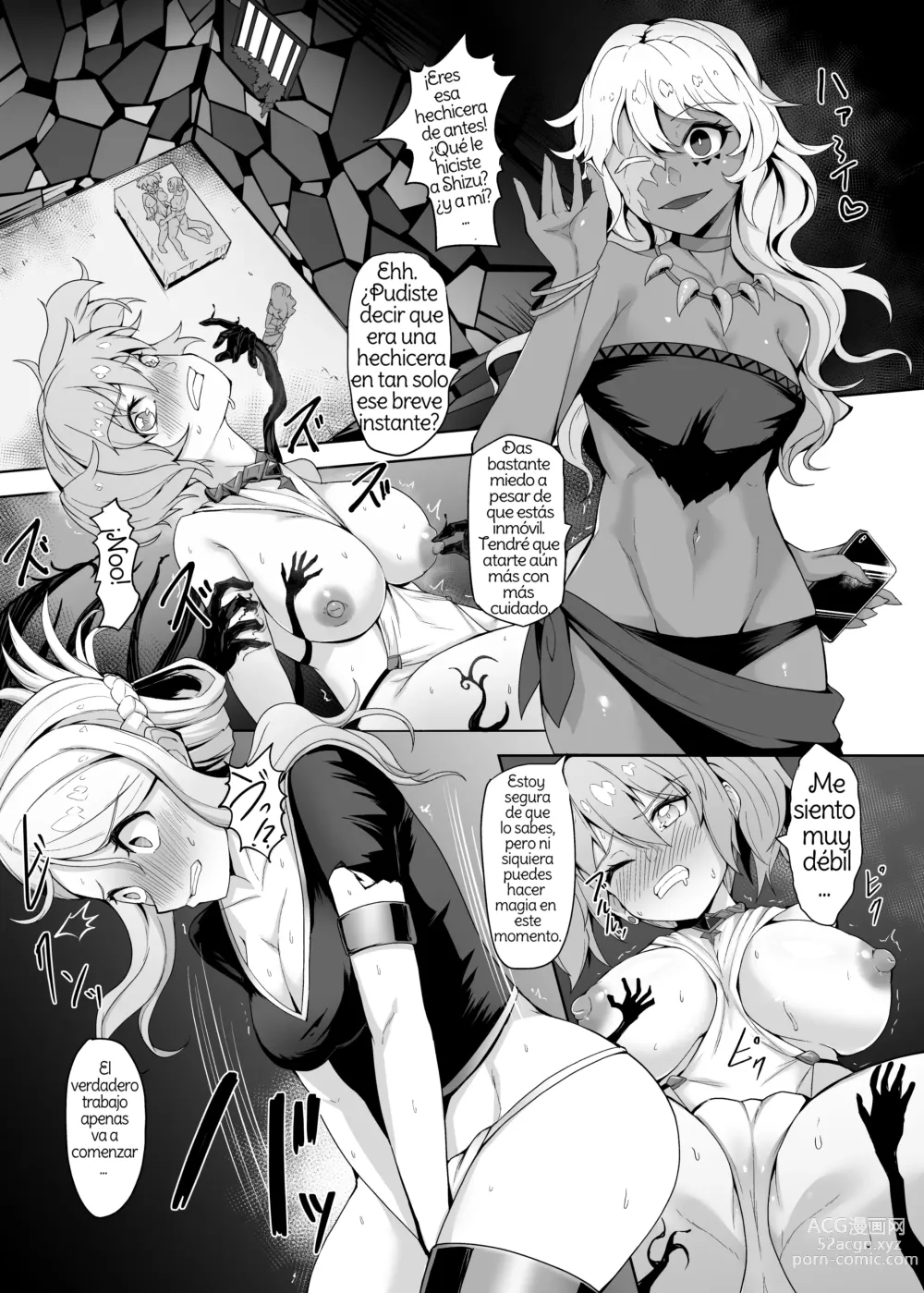 Page 12 of doujinshi Level Drain Futanari Kyousei Sex o Saserarete, Subete o Ushinau Onna Mahoutsukai to Onna Kenshi Spanish