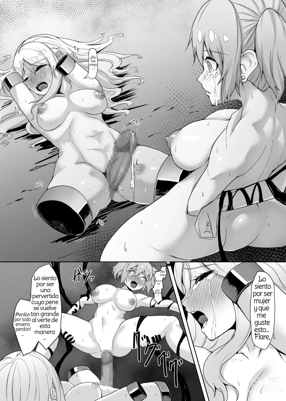 Page 28 of doujinshi Level Drain Futanari Kyousei Sex o Saserarete, Subete o Ushinau Onna Mahoutsukai to Onna Kenshi Spanish