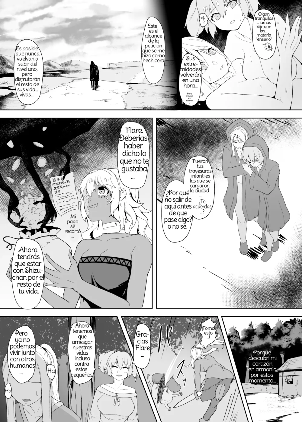 Page 35 of doujinshi Level Drain Futanari Kyousei Sex o Saserarete, Subete o Ushinau Onna Mahoutsukai to Onna Kenshi Spanish