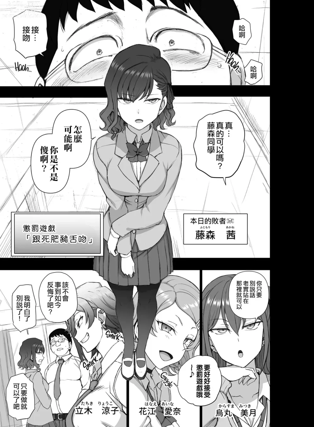 Page 3 of doujinshi Gal-tachi ni Kimogararenagara H na Batsu Game o Shita Toki no Hanashi.