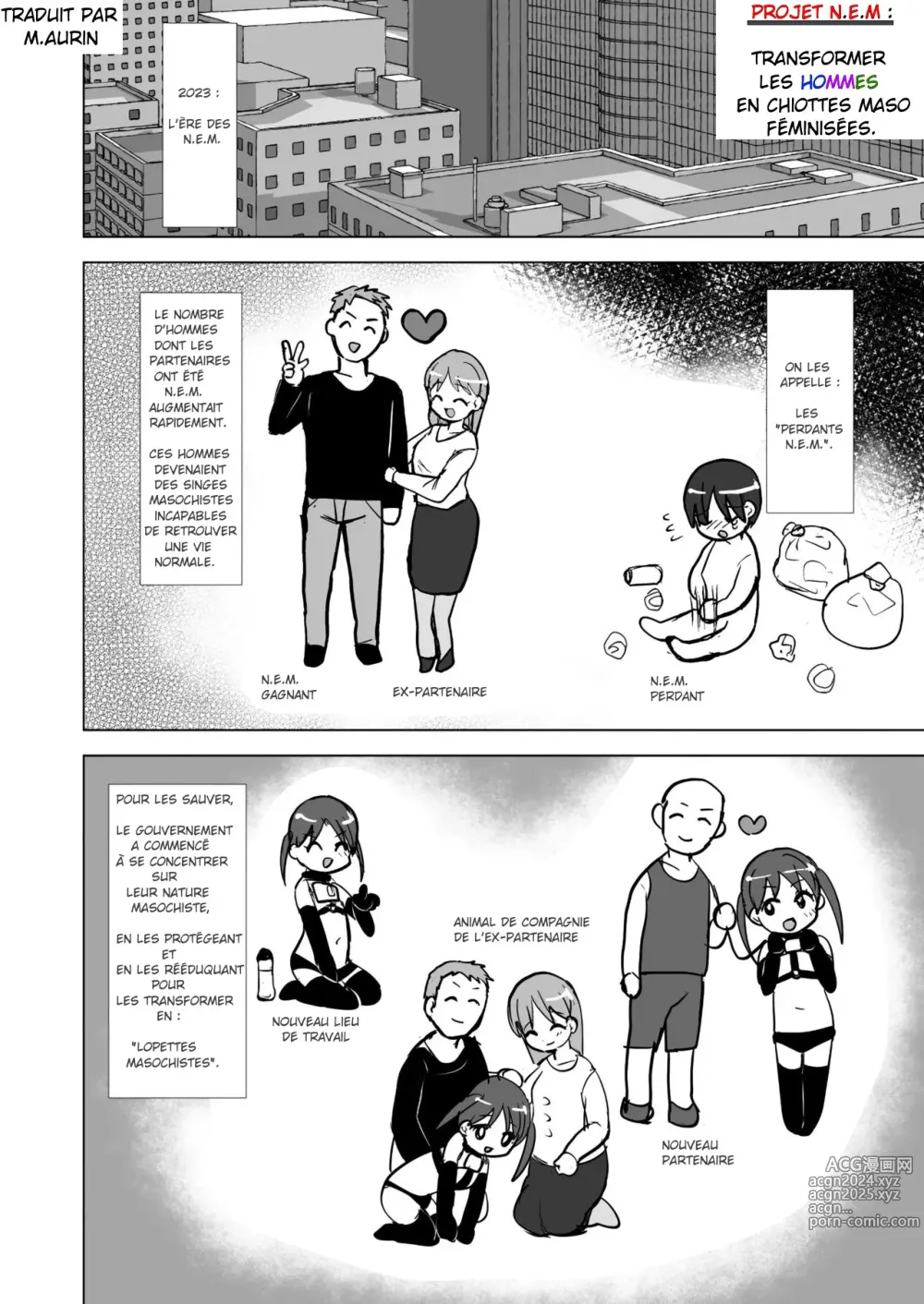 Page 1 of doujinshi - Projet NEM : Transformer les hommes masochistes en chiottes féminisés.