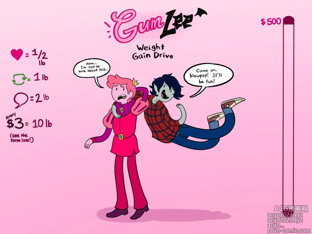 Page 1 of doujinshi Marshall Lee and Prince Gumball Weight Gain