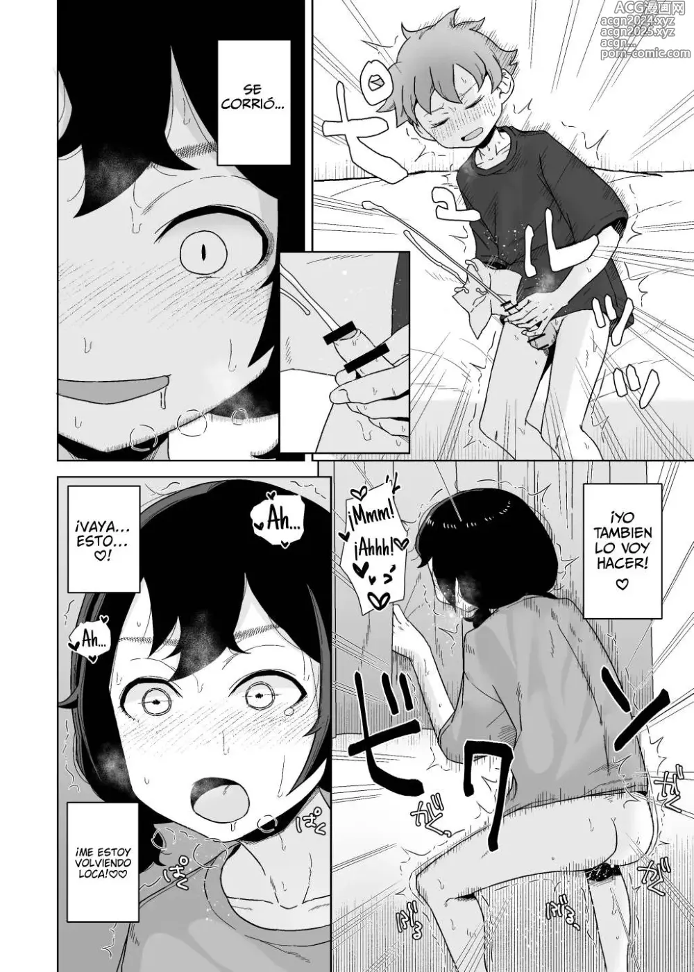 Page 19 of doujinshi Una chica autocrítica y adicta a la masturbación observa a un chico masturbarse.