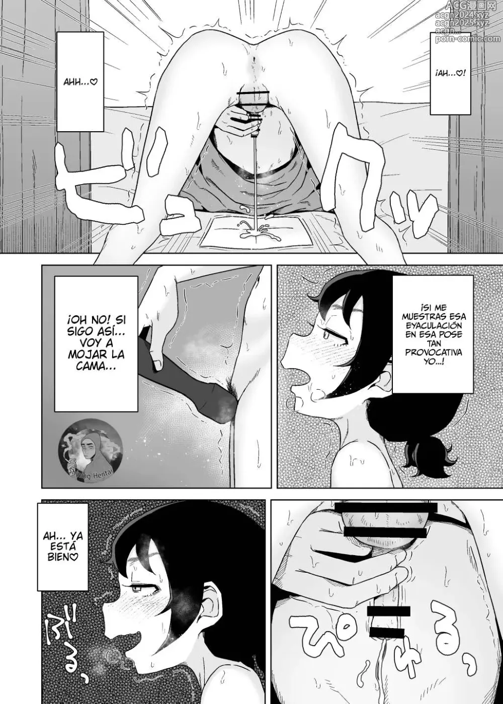 Page 29 of doujinshi Una chica autocrítica y adicta a la masturbación observa a un chico masturbarse.