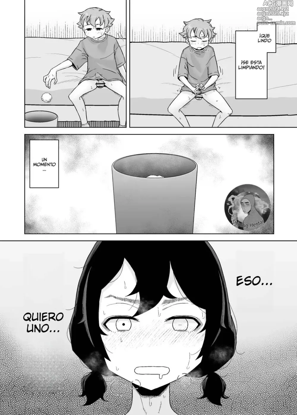 Page 31 of doujinshi Una chica autocrítica y adicta a la masturbación observa a un chico masturbarse.