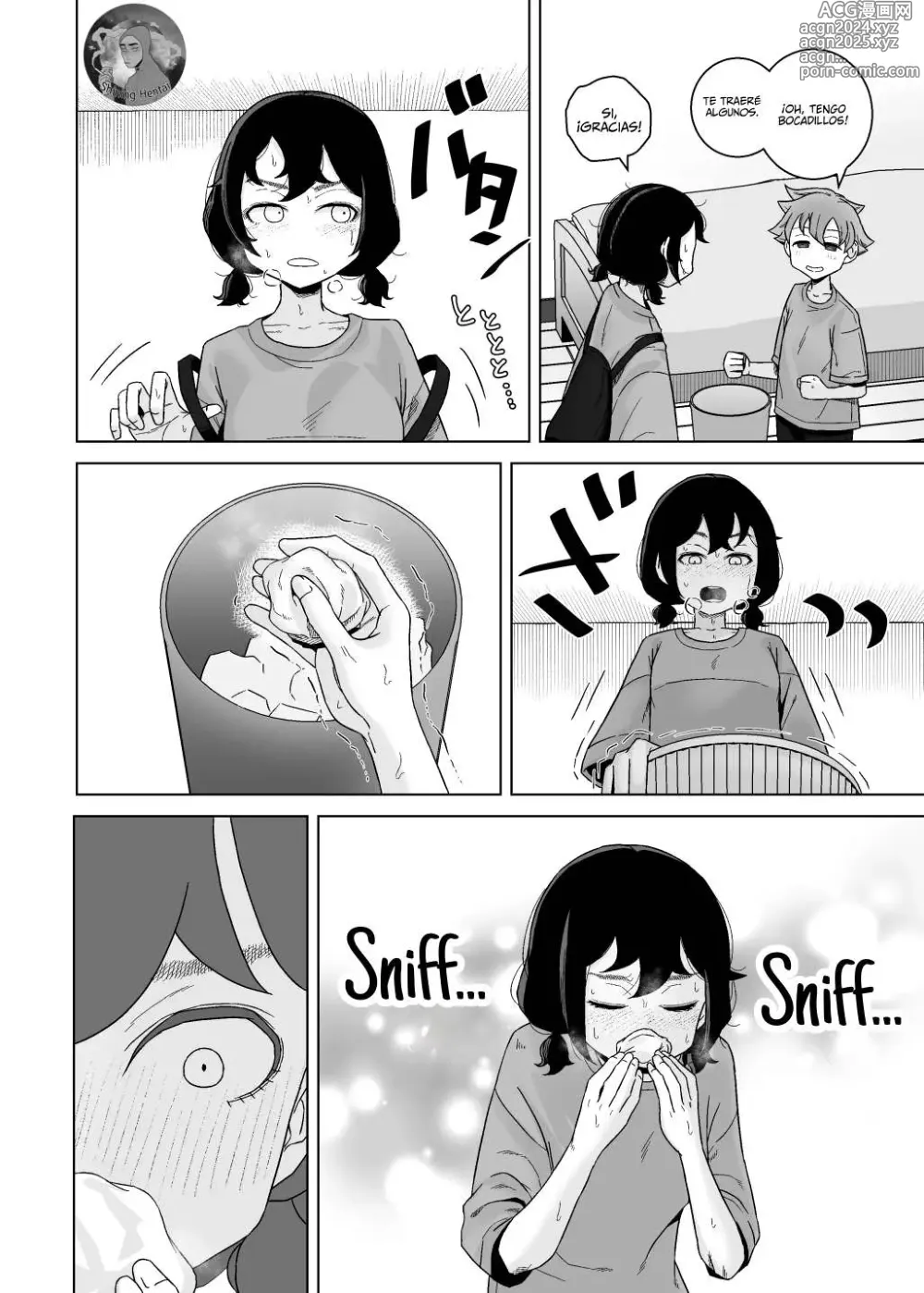 Page 35 of doujinshi Una chica autocrítica y adicta a la masturbación observa a un chico masturbarse.