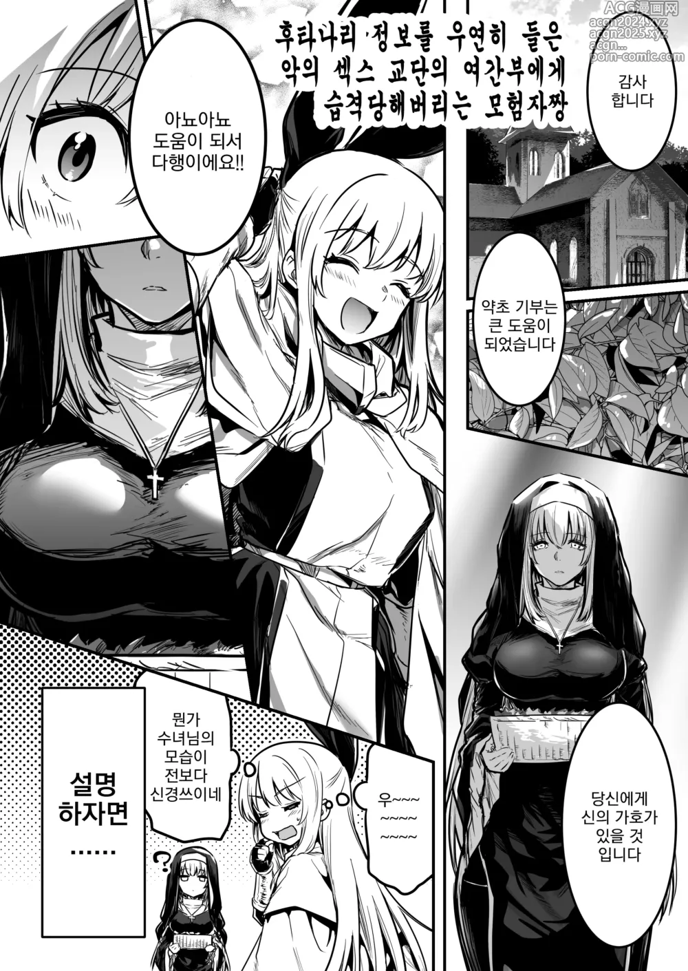 Page 1 of doujinshi 모험가쨩과 야한 모험 03 - 후타나리가 되었다는 정보를 알고, 악의 섹스교단인 여간부 수녀에게 습격당해버리는 모험가쨩