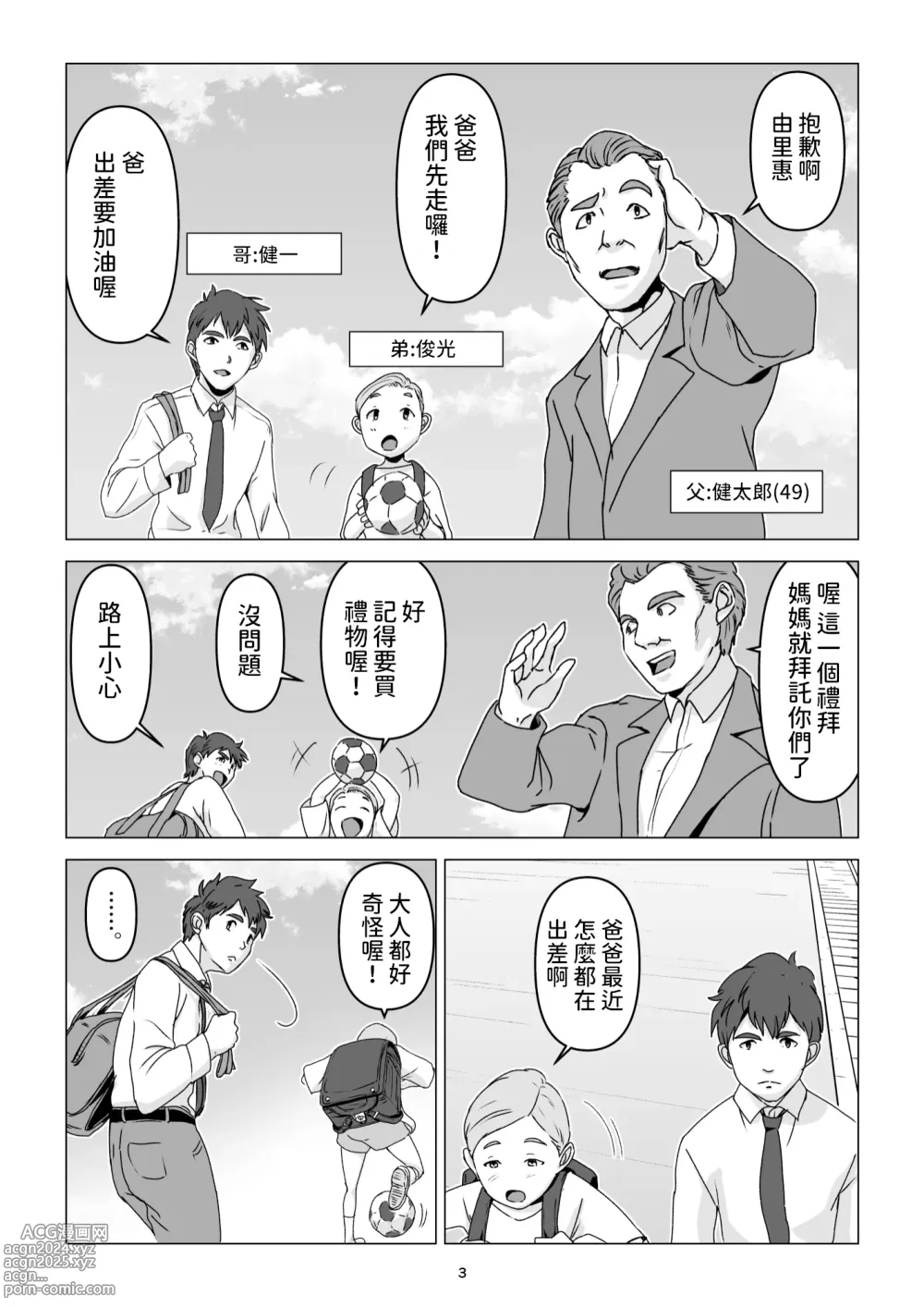 Page 3 of doujinshi 父親不在家我經不起母親的誘惑而讓她懷孕了