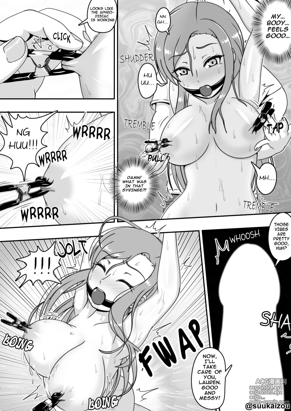 Page 13 of doujinshi Lauren is restrained and blamed mainly on her boobs