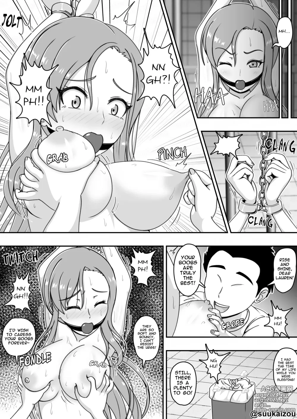 Page 10 of doujinshi Lauren is restrained and blamed mainly on her boobs