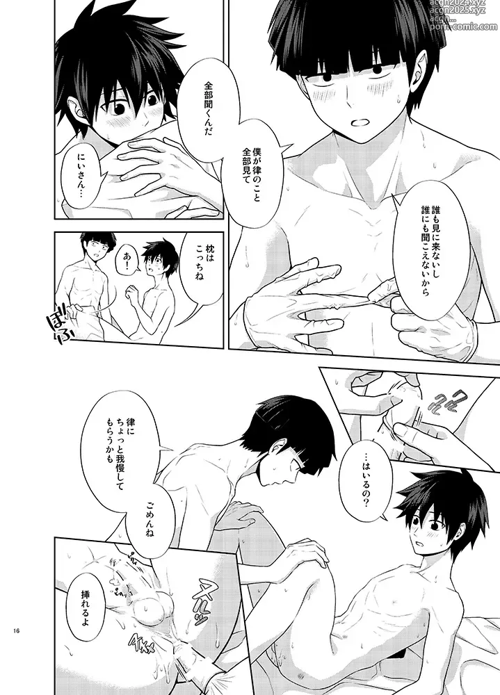 Page 16 of doujinshi Ritsu to Boku Dake no, Mainasu 2 ℃ no