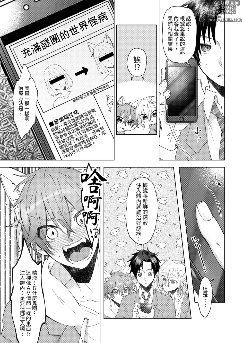 Page 8 of doujinshi 得了發情貓病的我，看來要我的兩位男性朋友內射我才能治好病.....!?