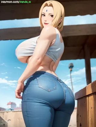 AI created naruto,naruto shippuden tsunade doujin pictures by panda-ai about ass(お尻) white_tank_top(白タンクトップ)