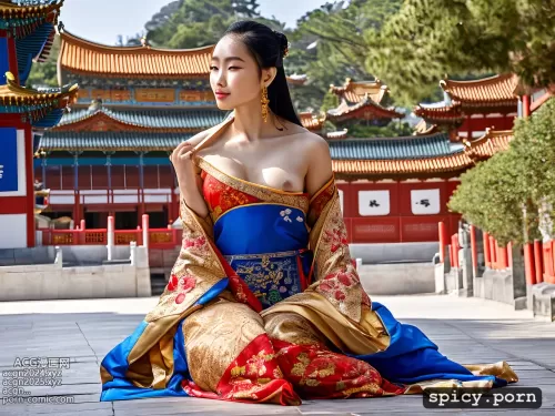 hanging gold earrings, picture of a beautiful chinese princess showing vagina and breasts