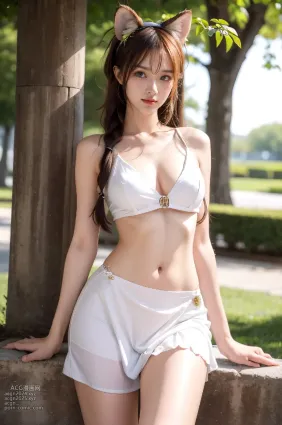 白色迷你裙動物耳朵